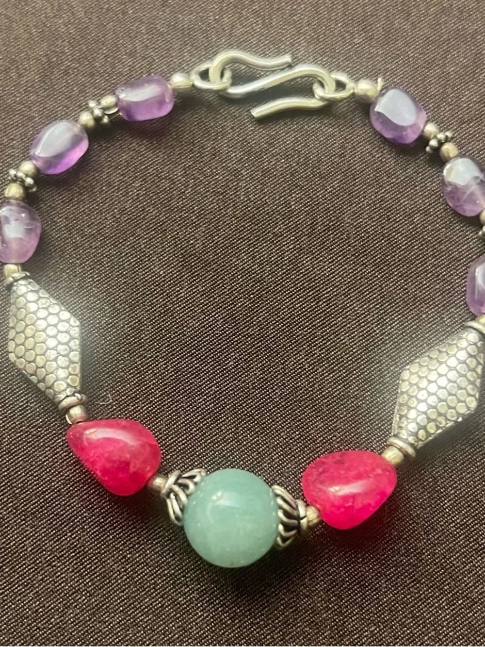 Sterling Accent Bracelet with Pink, Purple and Aqua Gemstones